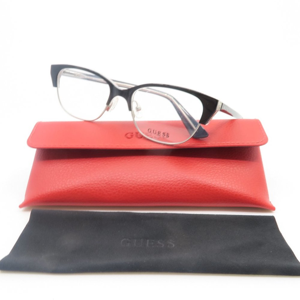 Guess GU2590 001 52mm Black Acetate-Silver Metal Women's New Eyeglasses.